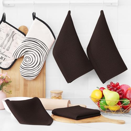100% Cotton Waffle Weave Kitchen Dish Cloths 18 (Dark Brown / 12 X 12 - 18 Pack)