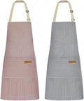 2 Pack Kitchen Cooking Aprons (Blue Pinstripes/Pink Pinstripes)