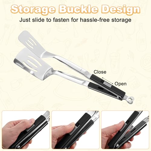 Spatula Tongs (Black Handle, Silver Tone)