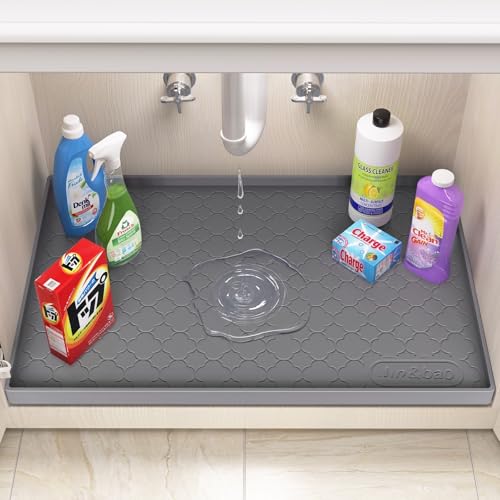 Under Sink Mat 37" x 22" Waterproof Silicone Cabinet Kitchen Liner (Dark Gray / 22"w x 37"l)