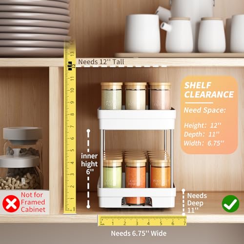 Pull Out Spice Rack Organizer for Cabinet (Widen-White / 2 Pack)