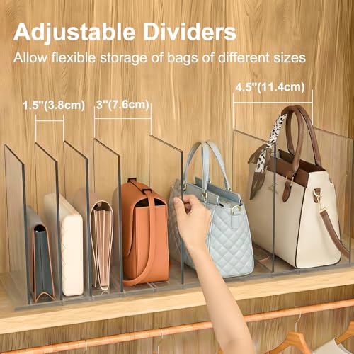 Bag & Purse Organizer for Closet (2 Bases + 7 Dividers / Clear)