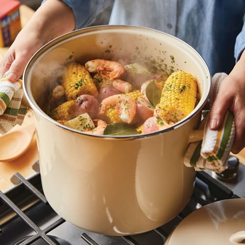 Enamel-on-Steel Induction Stockpot with Lid, 12-Quart, Almond (Almond Cream)