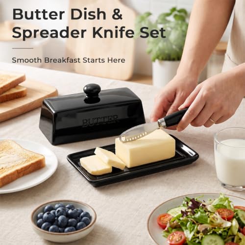 Butter Dish With Lid for Countertop (Black)