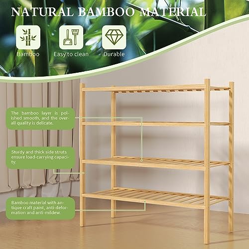 4 Tier Bamboo Shoe Rack for Closet Free Standing Wood Shoe Shelf for Entryway Small Space Stackable 27"x11"x26" (Natural / 4 tier)