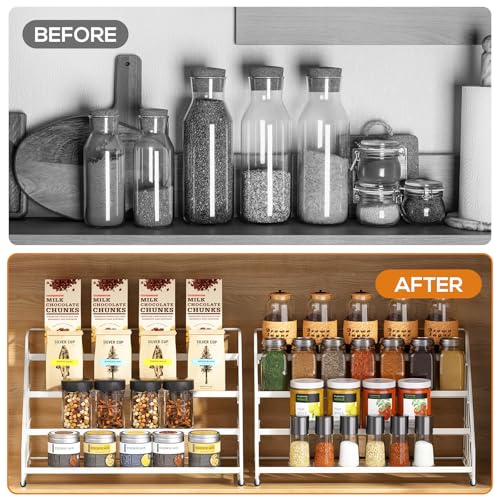 Spice Rack Organizer for Cabinet (4-Tier-White-2PC)