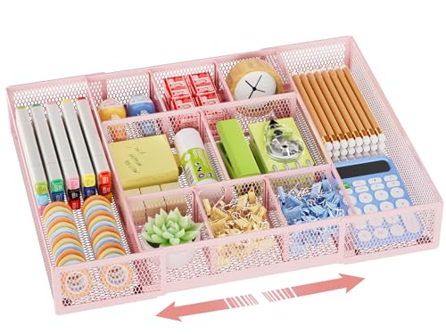 Expandable Desk Drawer Organizer (Expandable-Pink)