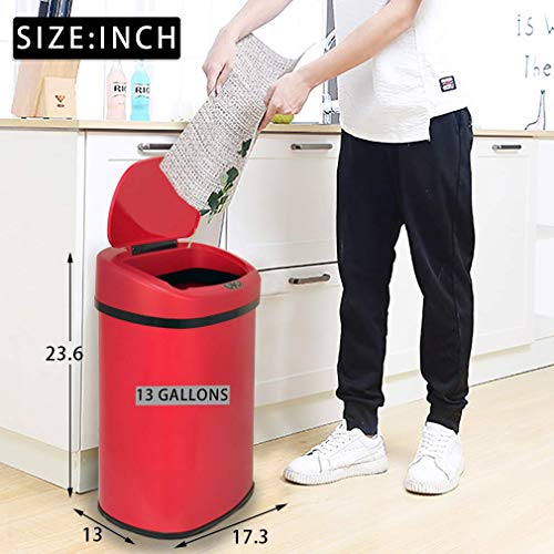 Kitchen Trash Can for Bathroom Bedroom Home Office Automatic Touch Free High (13 Gallon / Red)