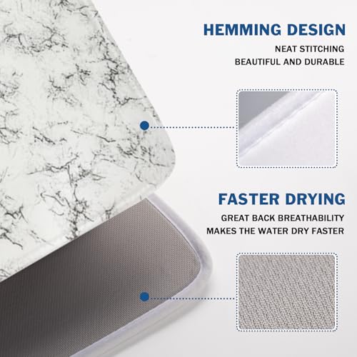 White Grey Marble Dish Drying Mat for Kitchen Counter Modern Marble Pattern Microfiber Dish Drainer Mat Absorbent Washable Drying Pad Extra Large 18"x24" (Marble White Grey / 24" x 18")