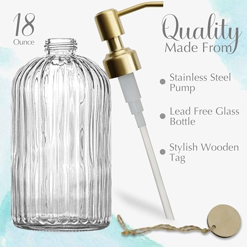 18Oz Glass Soap Dispenser with Golden Pump for Kitchen (Clear-golden Pump / 1 Pack)
