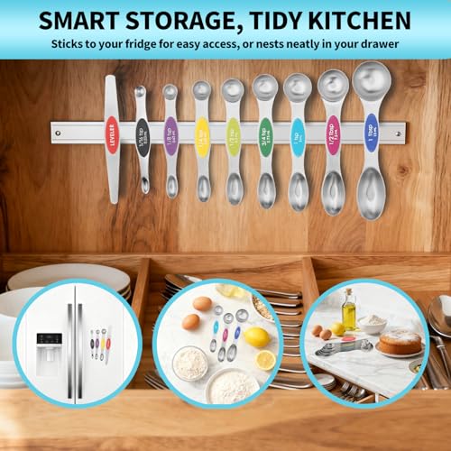 Magnetic Measuring Spoons Set of 9 with Leveler (Multicolor)