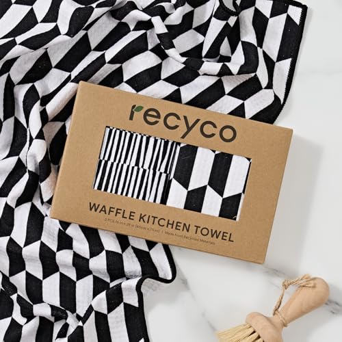 Waffle Kitchen Towel Set of 2 (Black & White Mirage)