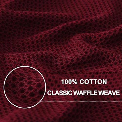 100% Cotton Waffle Weave Kitchen Dish Towels 8 (Burgundy / 13 X 28 - 8 Pack)