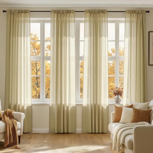 Gold Sheer Curtains 72 Inches Long 4 Panels 42 x 72 Inches (42"W x 72"L (Pack of 4) / Gold)
