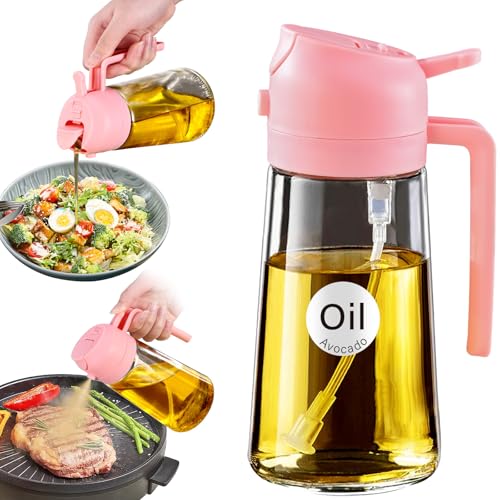 16 oz 2-in-1 Glass Olive Oil Sprayer for Cooking, Pink (1Pc Pink)