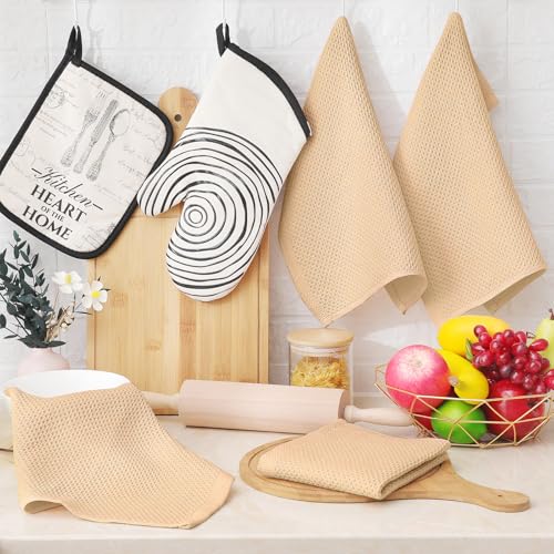 100% Cotton Waffle Weave Kitchen Dish Cloths 8 (Apricot / 12 X 12 - 8 Pack)