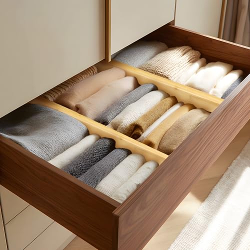 3 Pack Bamboo Drawer Dividers (4''H, 16.6''-21.8''L, 3 Pack)