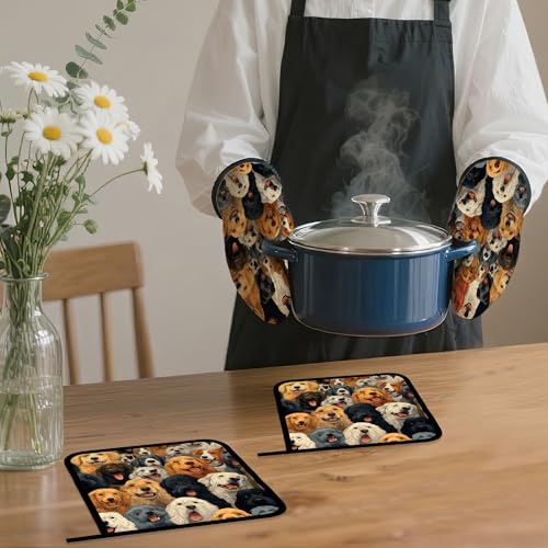 Funny Cute Dog Oven Mitts and Pot Holders Set (Funny Cute Dog)