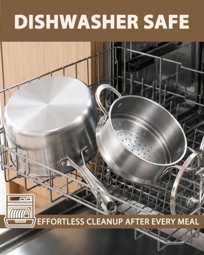 3 Quart Stainless Steel Saucepan with Steamer & Glass Lid (Silver)