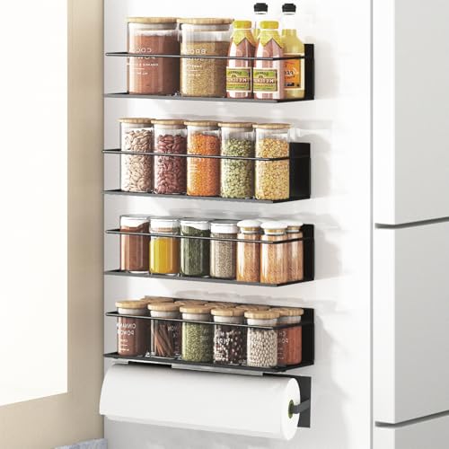 Magnetic Spice Rack For Refrigerator (4 Pack / Matt Black)