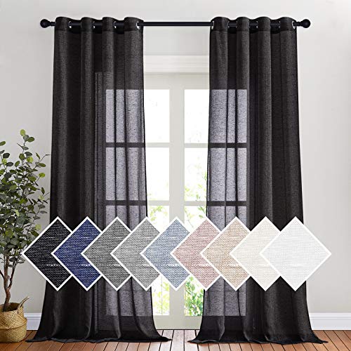 Linen Textured Sheer Curtains 108" L for Living Room (52"W x 108"L (Pack of 2) / Black)