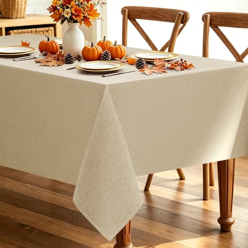 Faux Linen Farmhouse Table Cloth 60"x104" for 6 ft Rectangle Table (Beige / 104" x 60" (Rectangular))