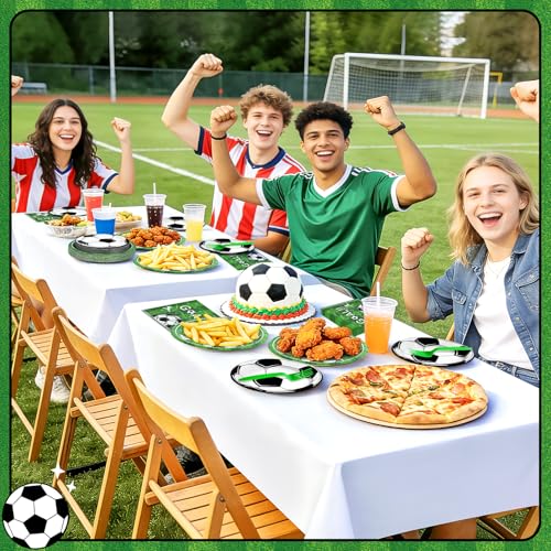 100 Pcs Soccer Paper Plates and Napkins Disposable for Party (Green Soccer 100 Plate Set / 7 & 9-inch Set)