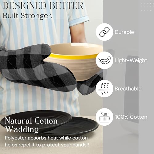 Buffalo Plaid Check Oven Mitts and Pot Holders Set (Light Grey & Black, Buffalo Plaid)