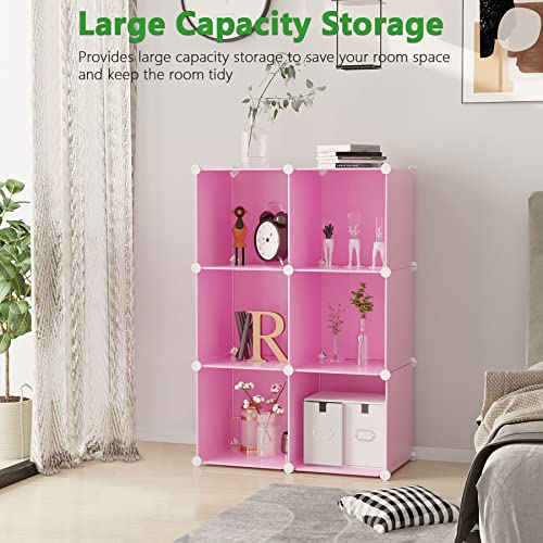 6 Cube Storage Organizer Cube Shelf Closet Storage Bookcase (Pink)