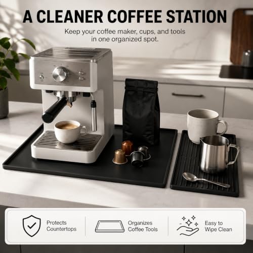 Silicone Coffee Mat with Removable Tray for Coffee Bar Organizer (Classic Black)