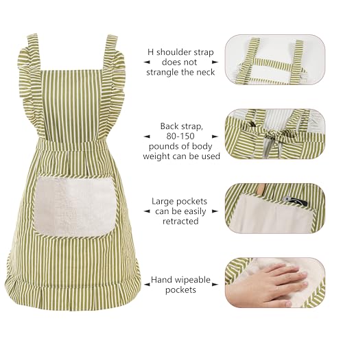 Cute Cotton Apron for Women (Medium / Green Striped)