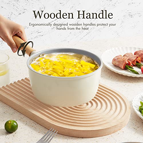 Non Stick Sauce Pan with Steamer (White)