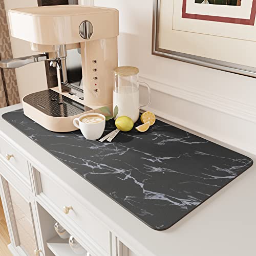 Coffee Mat Hide Stain Rubber Backed Absorbent Dish Drying Mat for Kitchen Counter (SMOKEY BLUE / 16"X24")