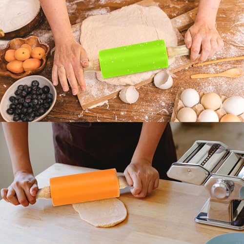 4 Pack Mini Rolling Pin for Kids 9 Inch Wooden Handle (orange + red + blue + green)
