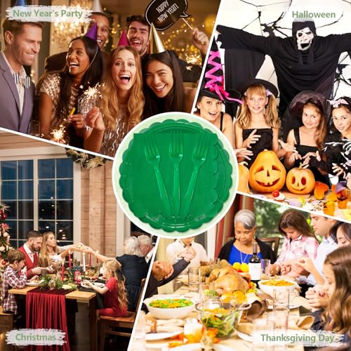75Pcs Fun Green Paper Plates and Napkins Disposable for Party 25 (Green 75 Plates Set / 7-inch Set)