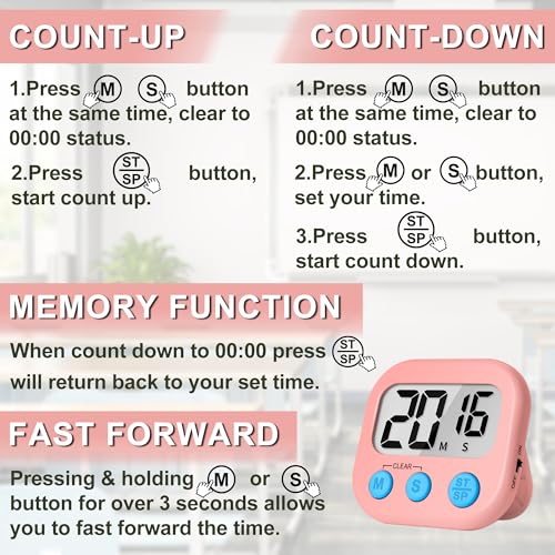 Classroom Timer for Kids Teachers 2 Pack Digital Timers White Pink (White & Pink)