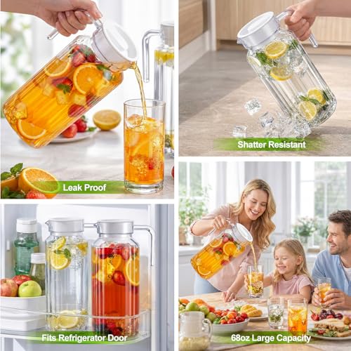 2 Pcs 68 oz Acrylic Pitcher with Lid Clear Water Jug for Fridge (68 Ounces)