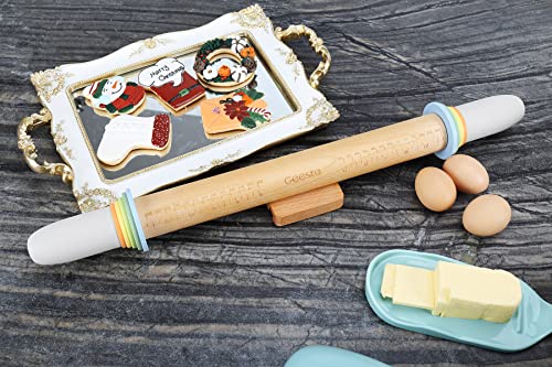 Adjustable Wood Rolling Pin with 5 Thickness Rings (Multicolor)