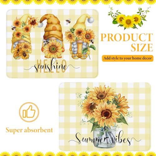2 Pcs Spring Dish Drying Mat Summer for Kitchen Counter (Sunflower)