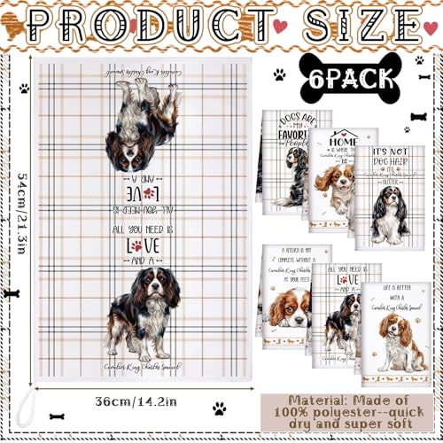 6 Pcs Cavalier King Charles Kitchen Towels Funny Dog Dishcloth (Cavalier King Charles)