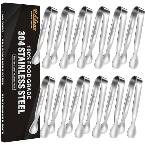 Mini Tongs For Serving Food (4.3 inch / Silver 12Pcs)