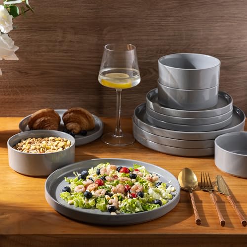 Stoneware Dinnerware Sets for 8 (Service for 8 / Modern-Gray)