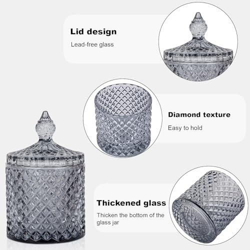 2 Pack Qtip Holder Apothecary Jars with Lid (10 oz (2 pack) / Grey)