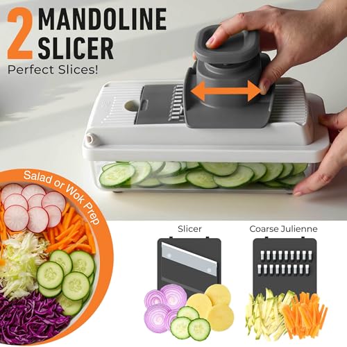 Mueller Vegetable Chopper Mandoline Slicer (White Sand/Grey / 6 blades)