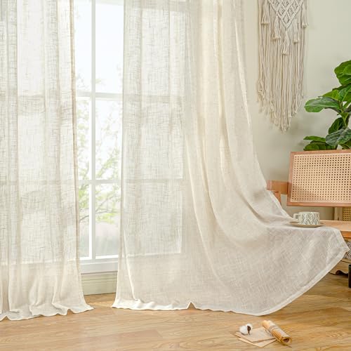 Natural Linen Semi Sheer Curtains 45 Inch Length for Bedroom (52"W x 45"L (Pack of 2) / Natural)