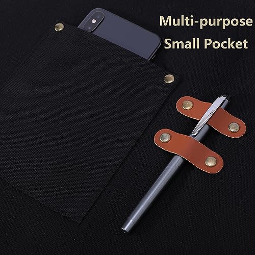 Aprons for Women Men with Large Pockets (Black)