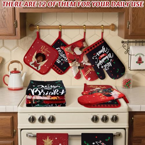 12 Pcs Christmas Kitchen Accessories Set Black Santa Style (Black Christmas)