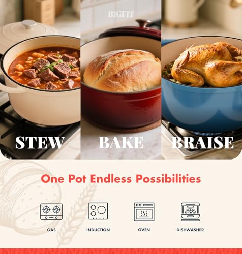 5QT Dutch Oven for Sourdough Bread Baking (Red / 5QT)