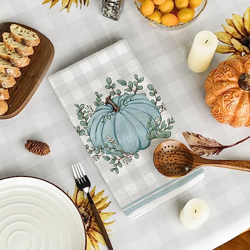 Grey Pumpkin Leaves Fall Kitchen Towels Set of 4 18x26 Inch (Grey)