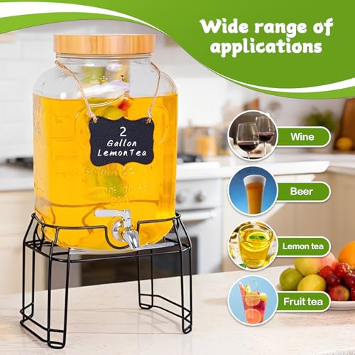 2 Gallon Glass Drink Dispenser with Stand